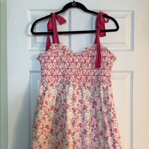 Altar’d State Pink Floral Sundress with Smocked Bodice and Tie Straps